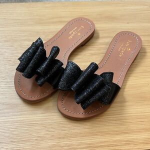 kate spade Black Glitter Ruffle Slide Sandals